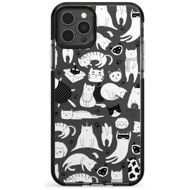 Cartoon Cat Collage - Black & White Pink Fade Impact Phone Case for iPhone 11