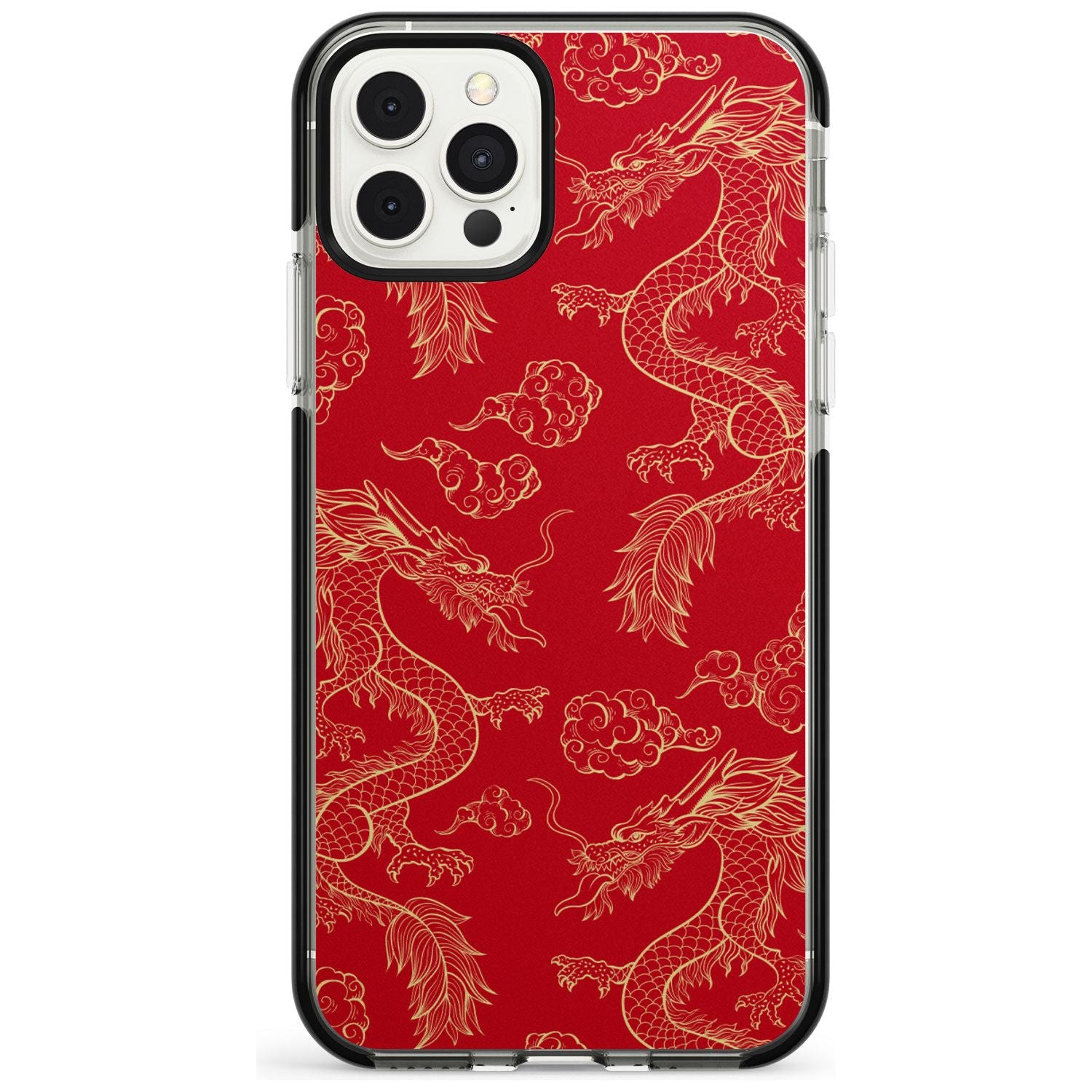 Red and Gold Dragon Pattern Black Impact Phone Case for iPhone 11