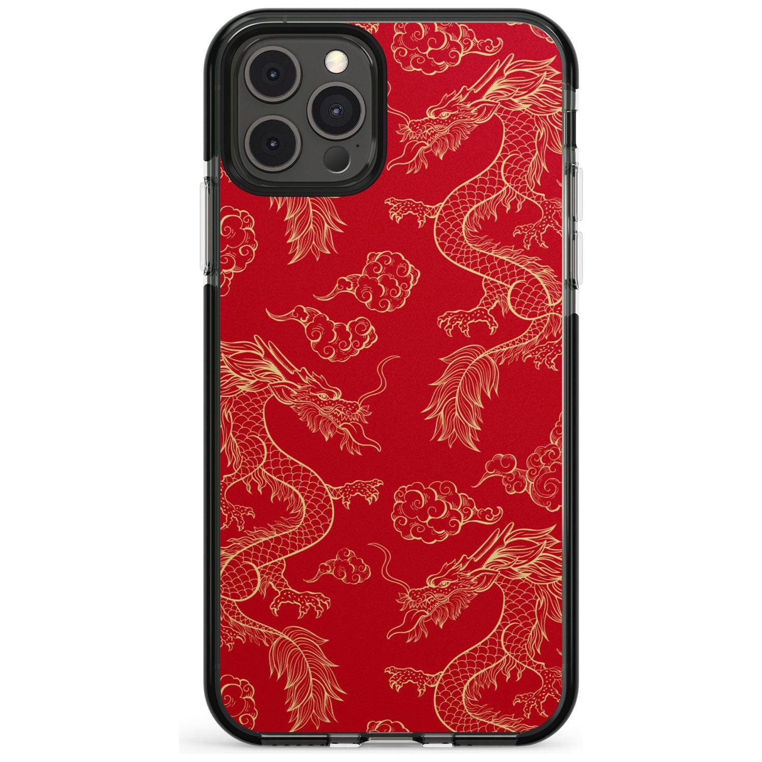 Red and Gold Dragon Pattern Black Impact Phone Case for iPhone 11