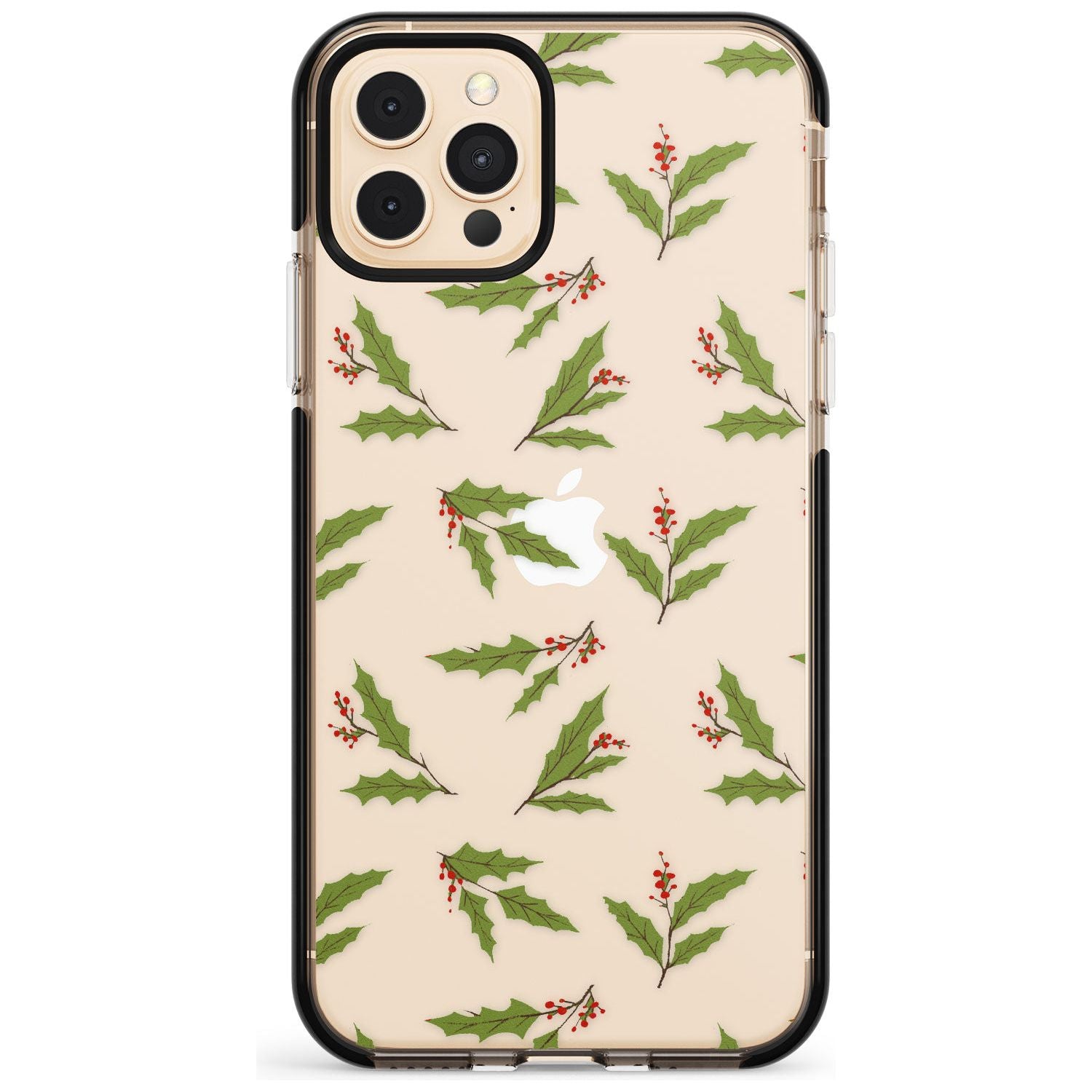 Christmas Holly Pattern Black Impact Phone Case for iPhone 11