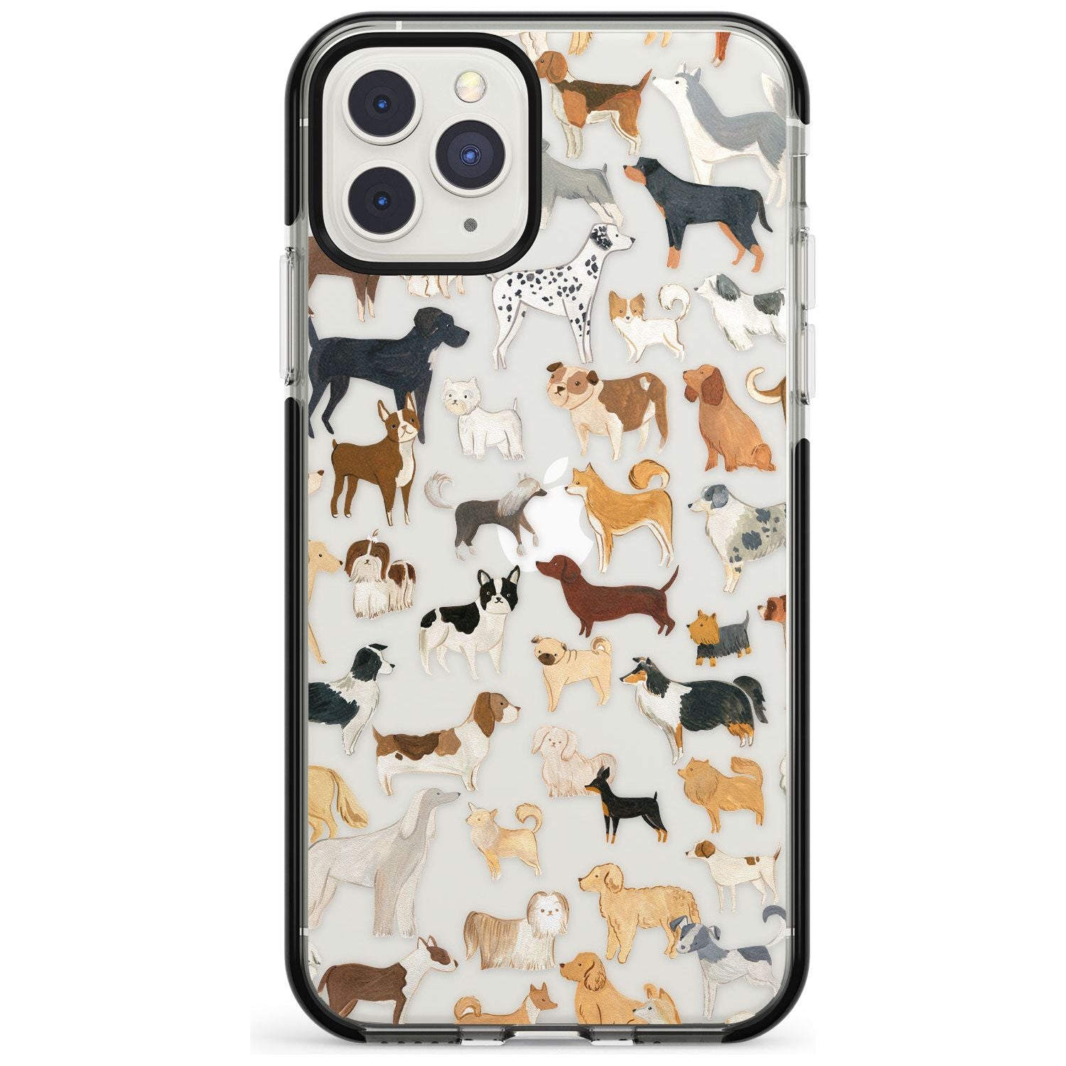 Hand Painted Dogs Black Impact Phone Case for iPhone 11 Pro Max