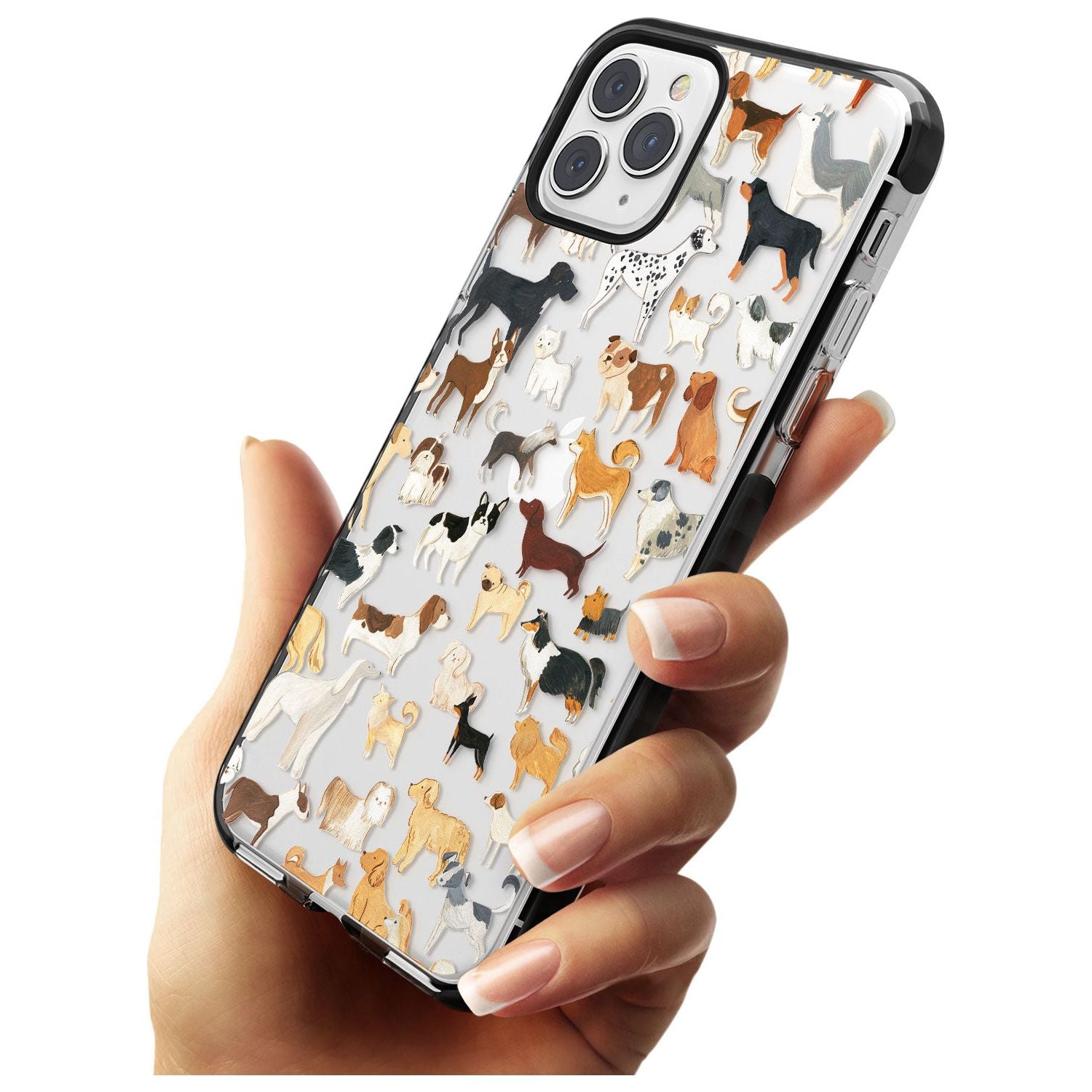 Hand Painted Dogs Black Impact Phone Case for iPhone 11 Pro Max