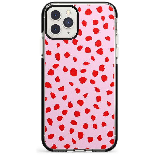 Red on Pink Dalmatian Polka Dot Spots Black Impact Phone Case for iPhone 11 Pro Max