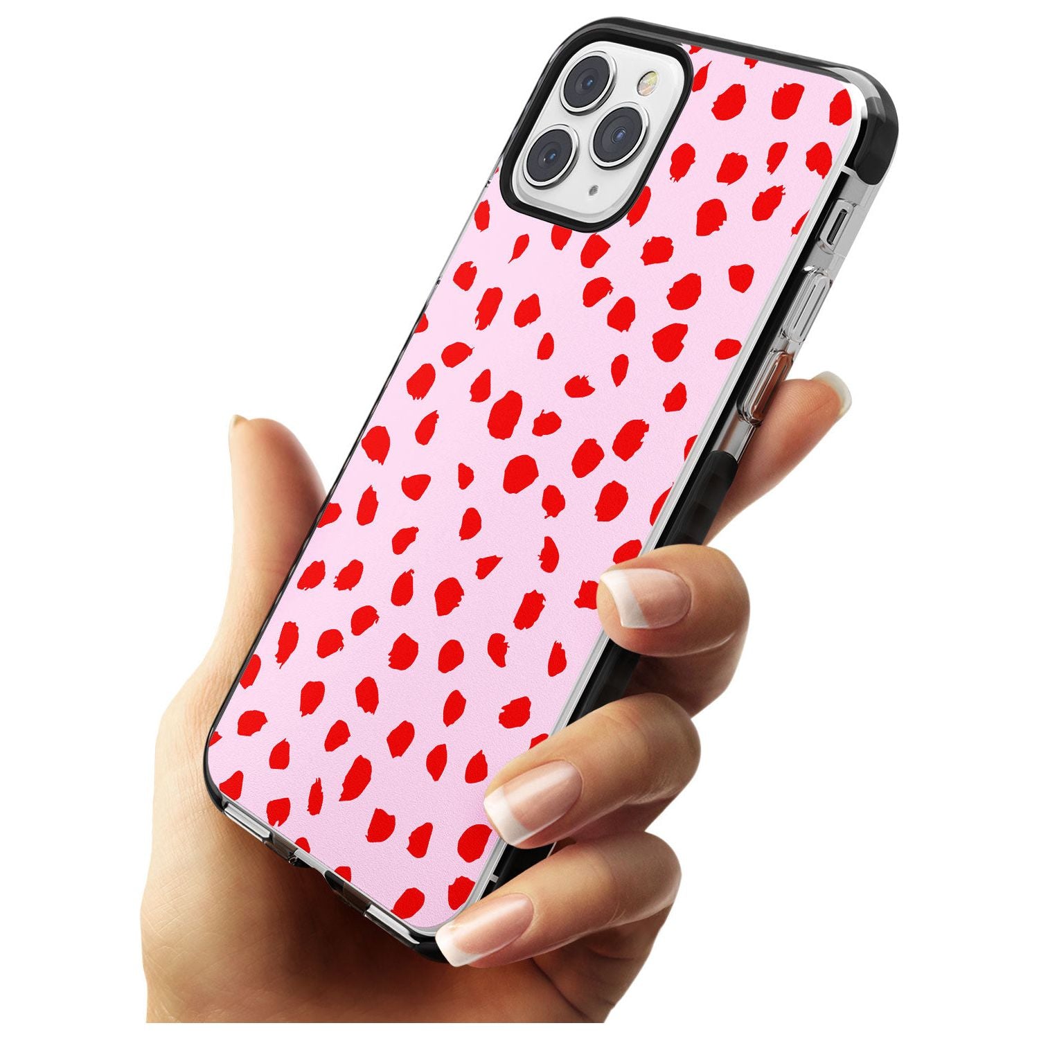 Red on Pink Dalmatian Polka Dot Spots Black Impact Phone Case for iPhone 11 Pro Max