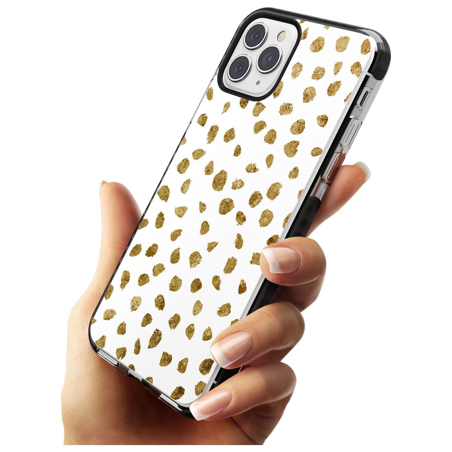 Gold Look on White Dalmatian Polka Dot Spots Black Impact Phone Case for iPhone 11 Pro Max