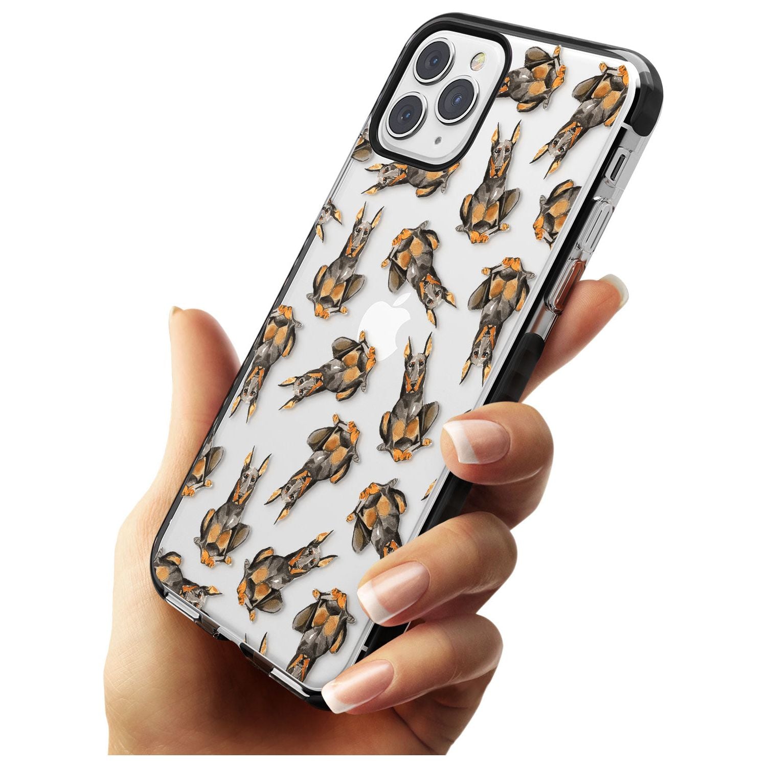 Doberman (Cropped) Watercolour Dog Pattern Black Impact Phone Case for iPhone 11 Pro Max