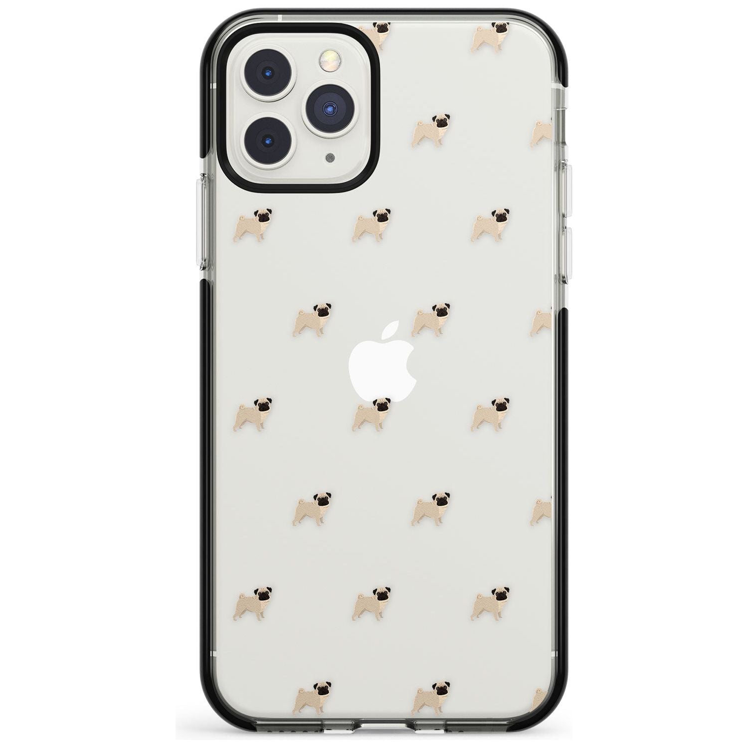 Pug Dog Pattern Clear Black Impact Phone Case for iPhone 11 Pro Max