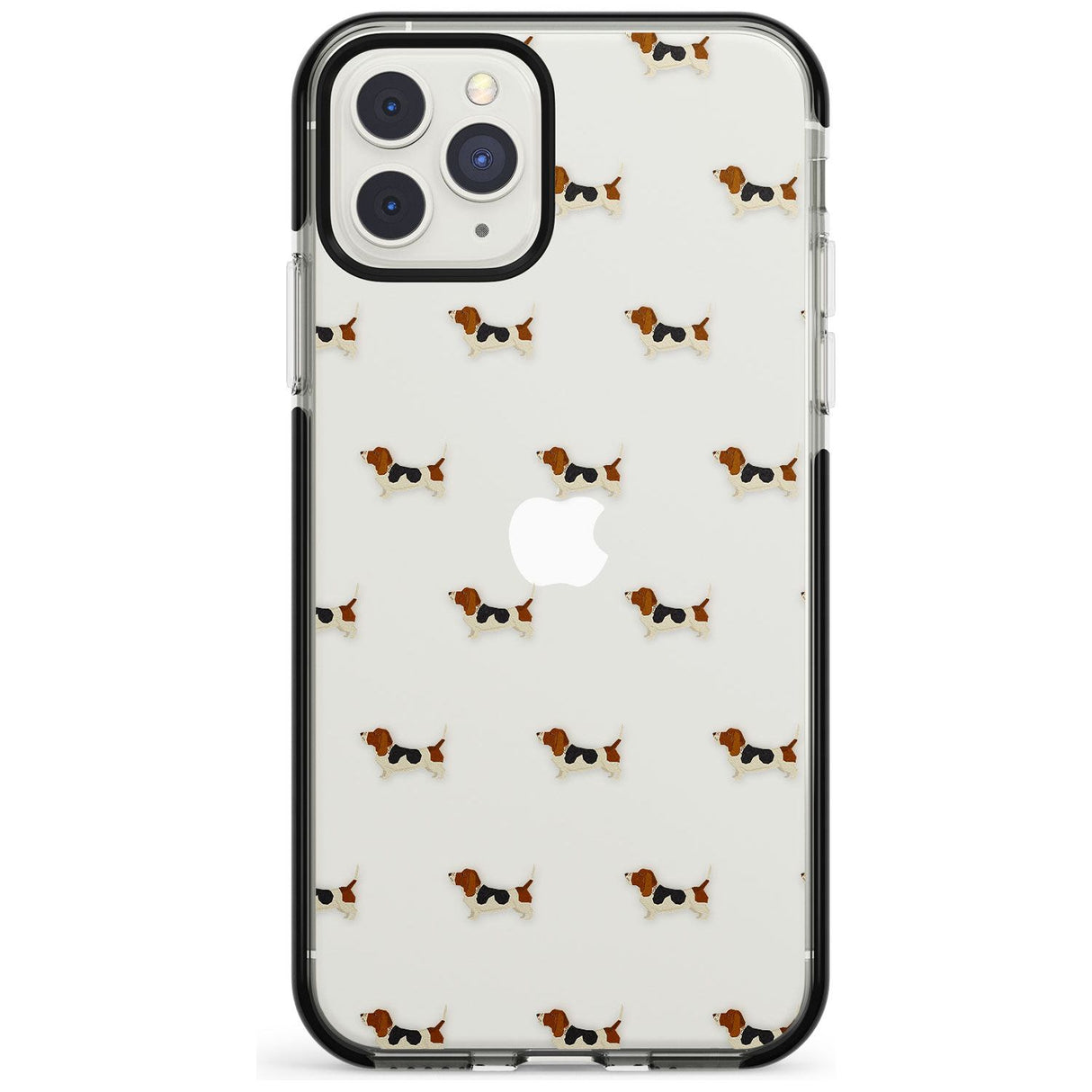 . Basset Hound Dog Pattern Clear Black Impact Phone Case for iPhone 11 Pro Max