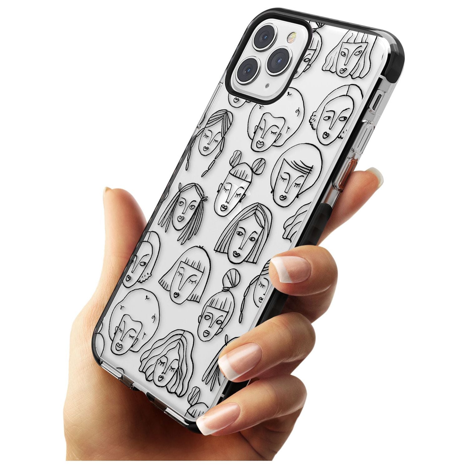 Girl Portrait Doodles Black Impact Phone Case for iPhone 11 Pro Max