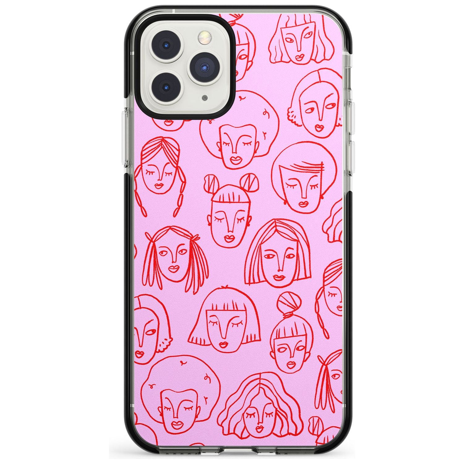 Girl Portrait Doodles in Pink & Red Black Impact Phone Case for iPhone 11 Pro Max