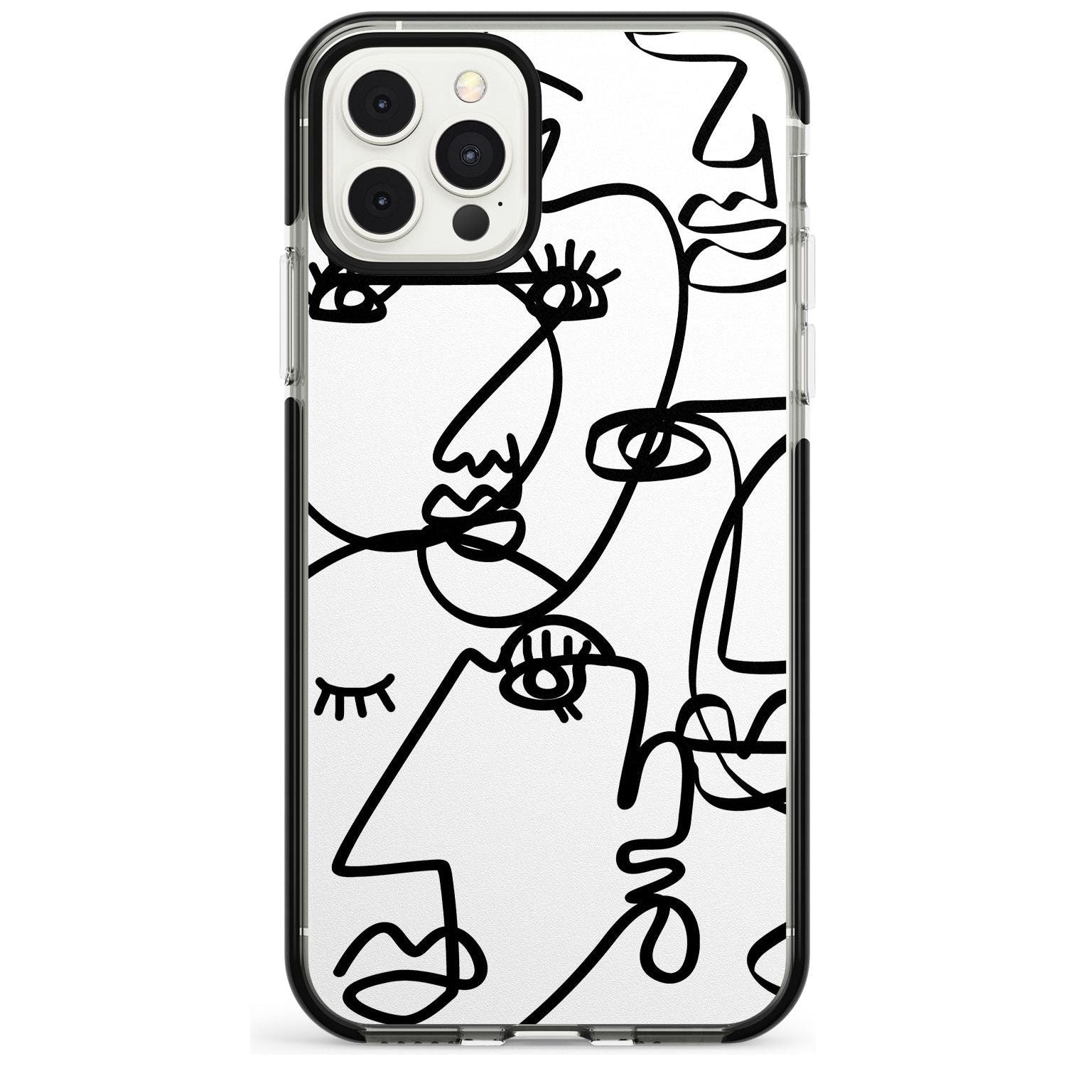Continuous Line Faces: Black on White Pink Fade Impact Phone Case for iPhone 11