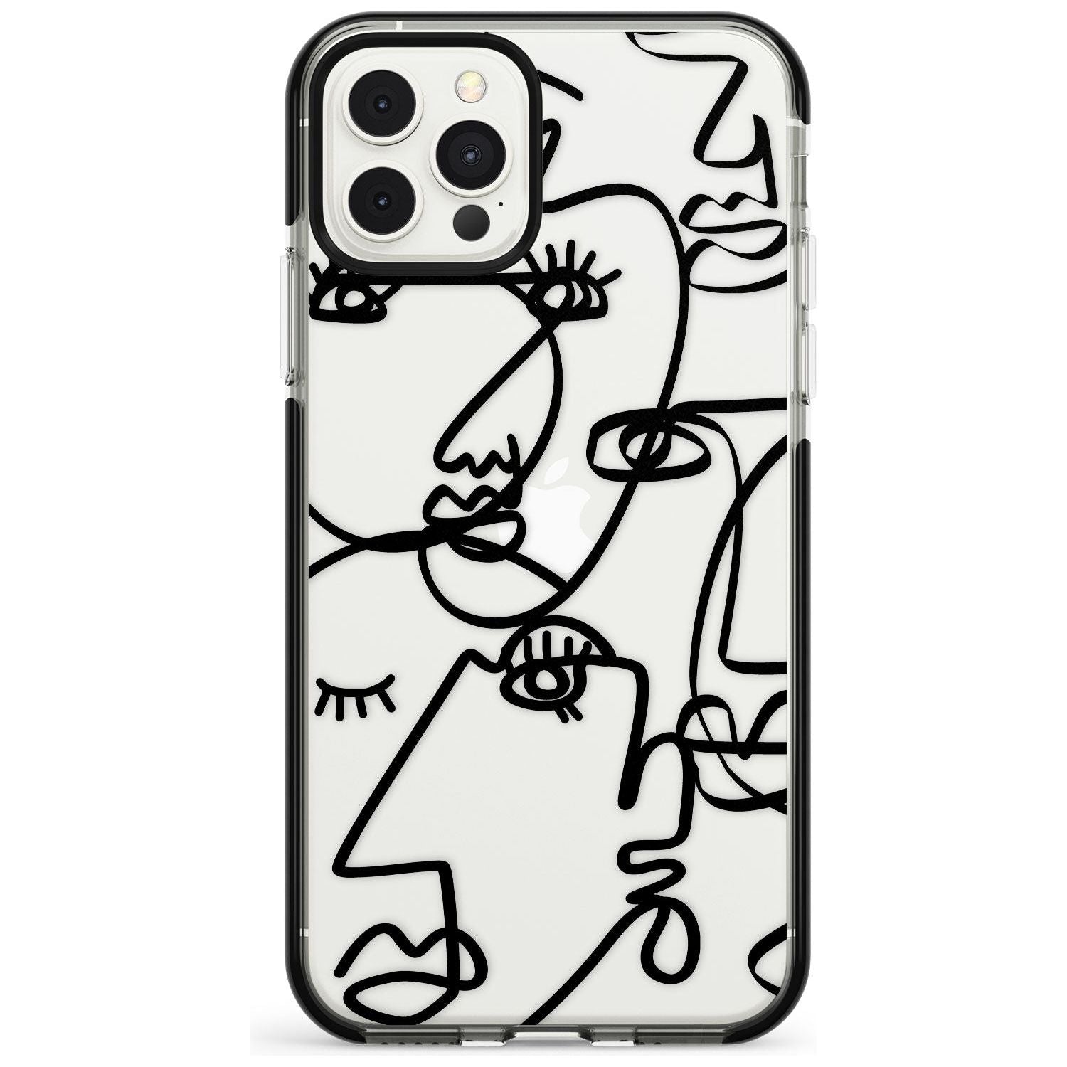 Continuous Line Faces: Black on Clear Pink Fade Impact Phone Case for iPhone 11