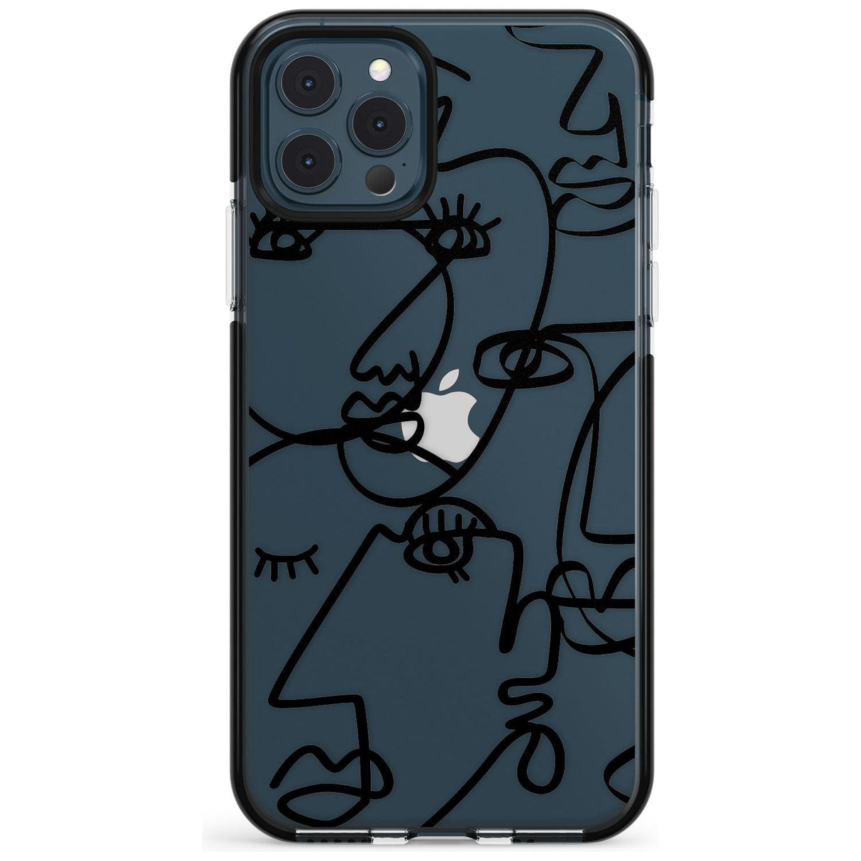 Continuous Line Faces: Black on Clear Pink Fade Impact Phone Case for iPhone 11