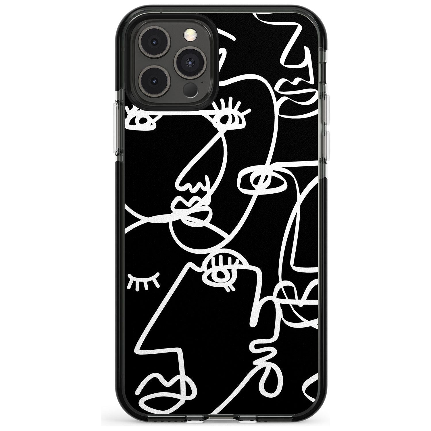 Continuous Line Faces: White on Black Pink Fade Impact Phone Case for iPhone 11