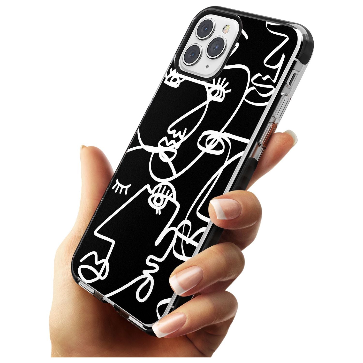 Continuous Line Faces: White on Black Pink Fade Impact Phone Case for iPhone 11
