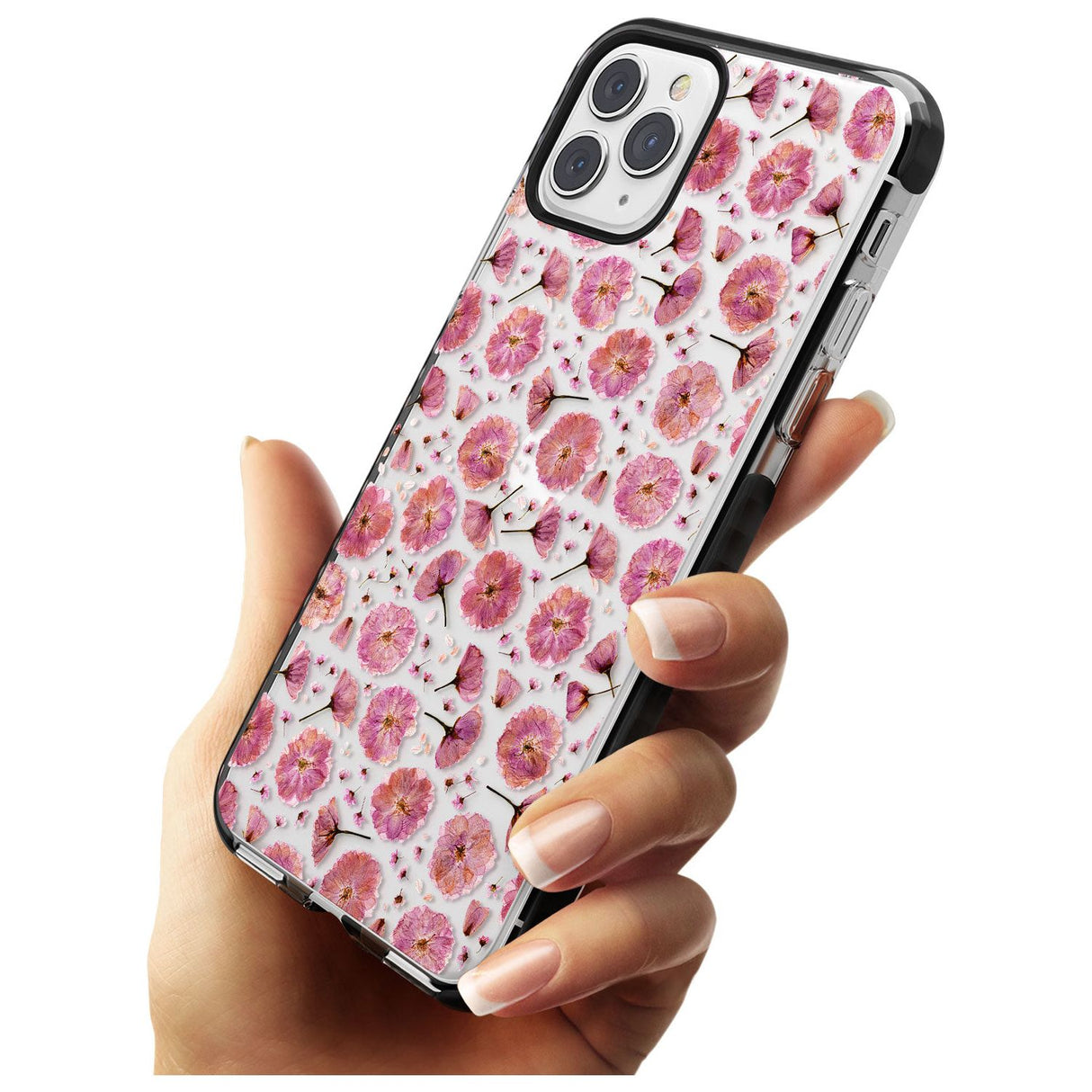 Pink Flowers & Blossoms Transparent Design Black Impact Phone Case for iPhone 11 Pro Max