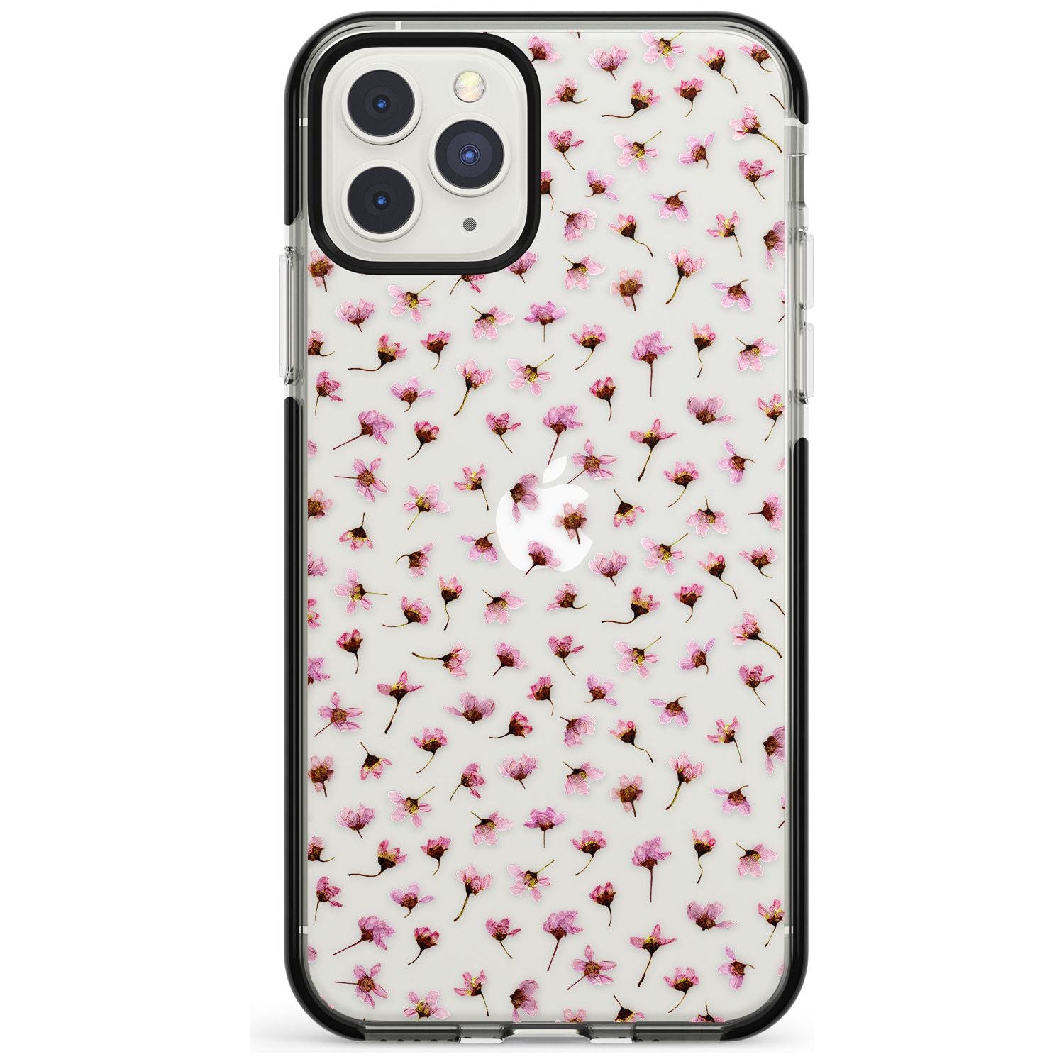 Small Pink Blossoms Transparent Design Black Impact Phone Case for iPhone 11 Pro Max