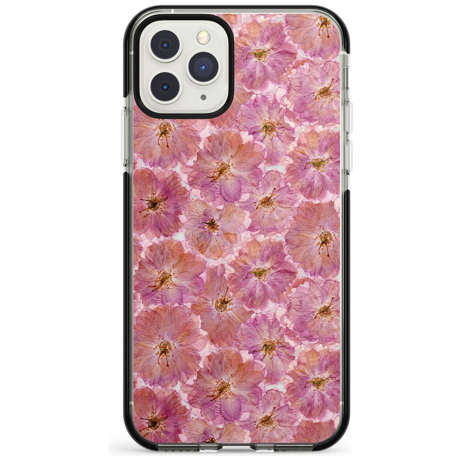 Large Pink Flowers Transparent Design Black Impact Phone Case for iPhone 11 Pro Max