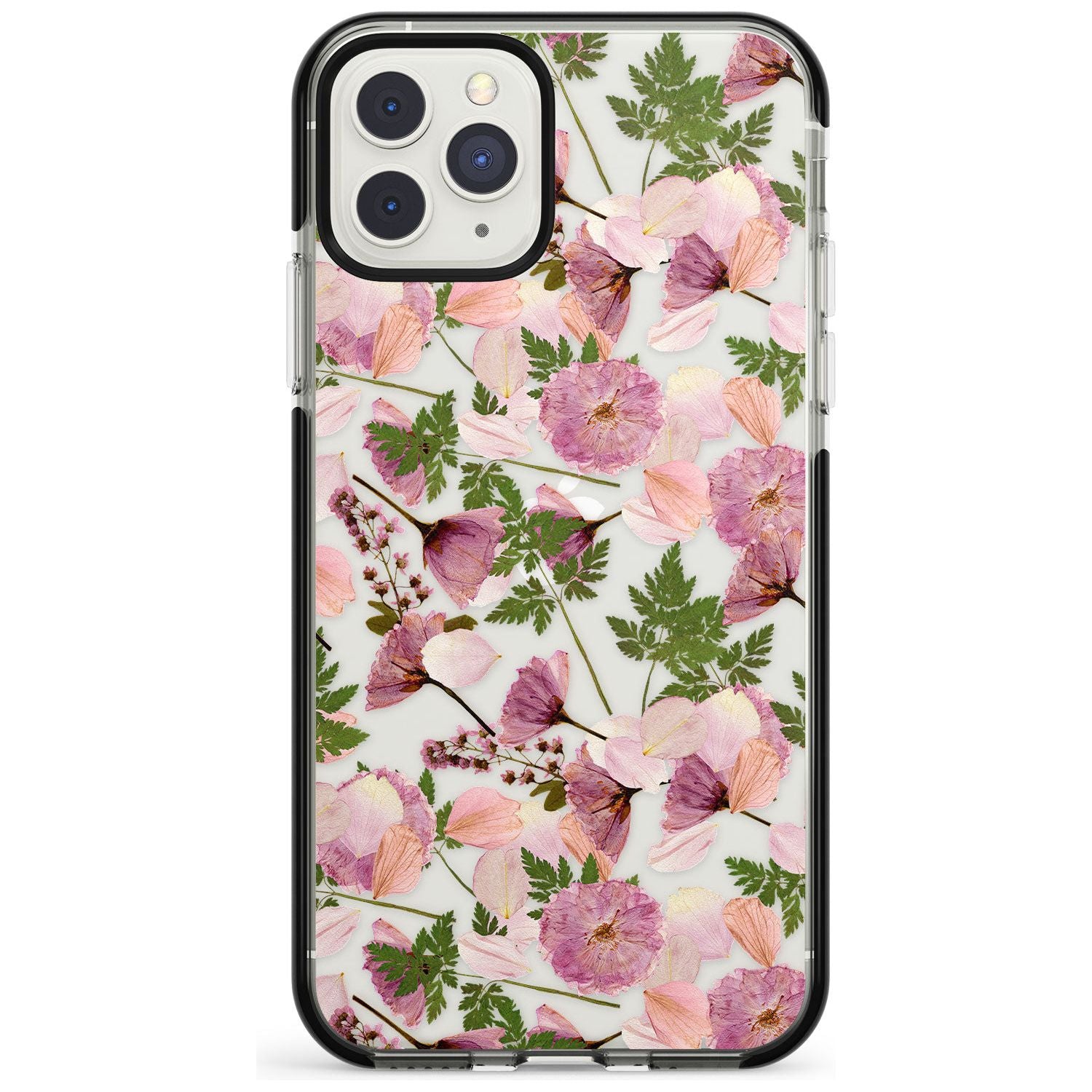 Leafy Floral Pattern Transparent Design Black Impact Phone Case for iPhone 11 Pro Max