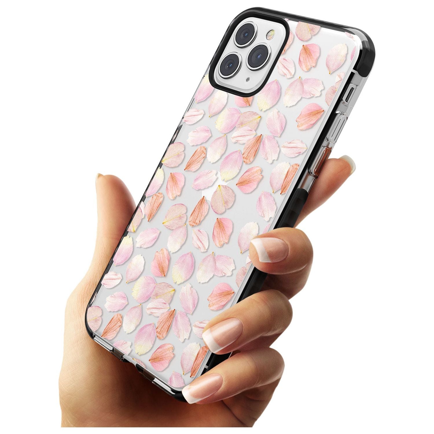 Pink Petals Transparent Design Black Impact Phone Case for iPhone 11 Pro Max