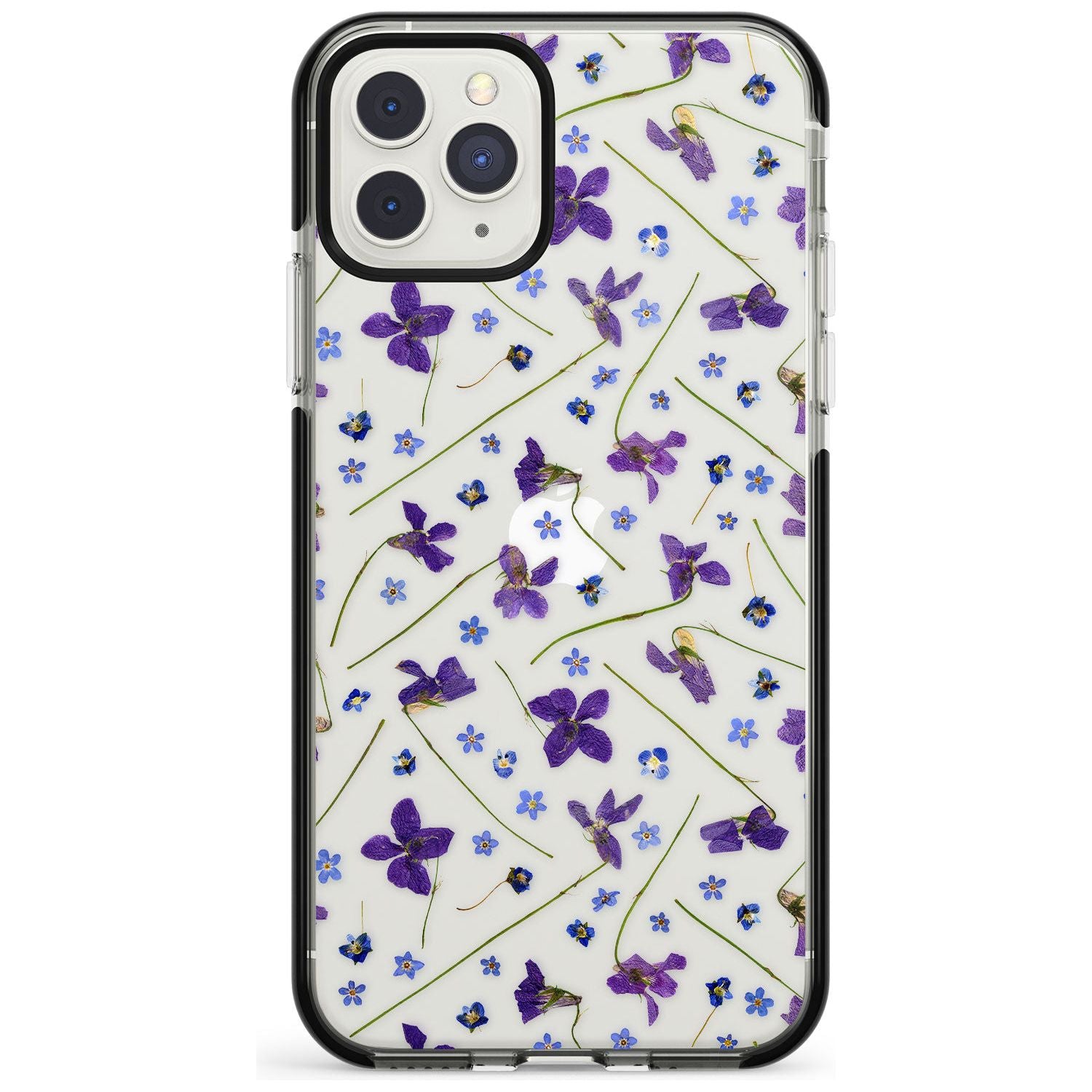 Violet & Blue Floral Pattern Design Black Impact Phone Case for iPhone 11 Pro Max