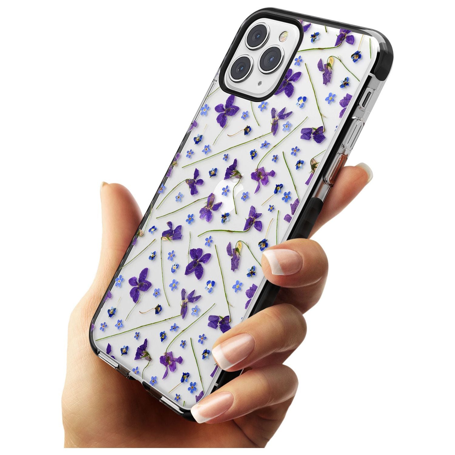 Violet & Blue Floral Pattern Design Black Impact Phone Case for iPhone 11 Pro Max