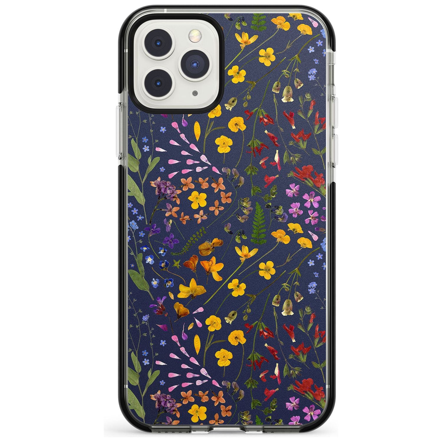 Wildflower & Leaves Cluster Design - Navy Black Impact Phone Case for iPhone 11 Pro Max