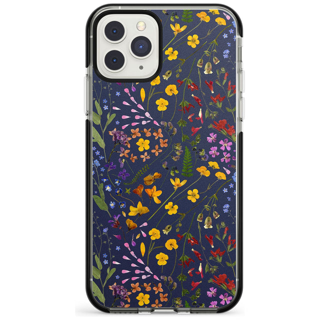 Wildflower & Leaves Cluster Design - Navy Black Impact Phone Case for iPhone 11 Pro Max