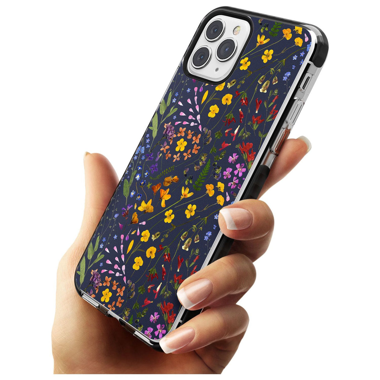 Wildflower & Leaves Cluster Design - Navy Black Impact Phone Case for iPhone 11 Pro Max