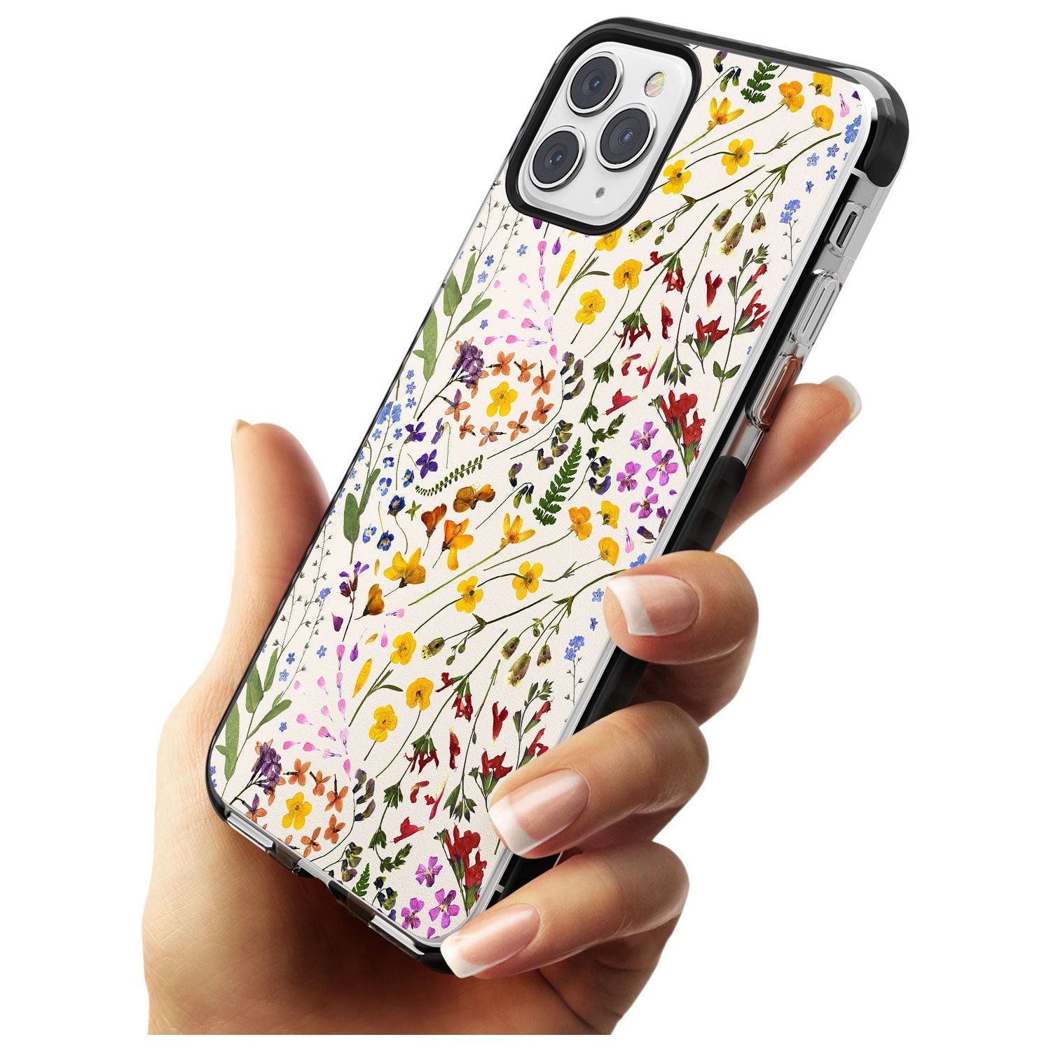 Wildflower & Leaves Cluster Design - Cream Black Impact Phone Case for iPhone 11 Pro Max