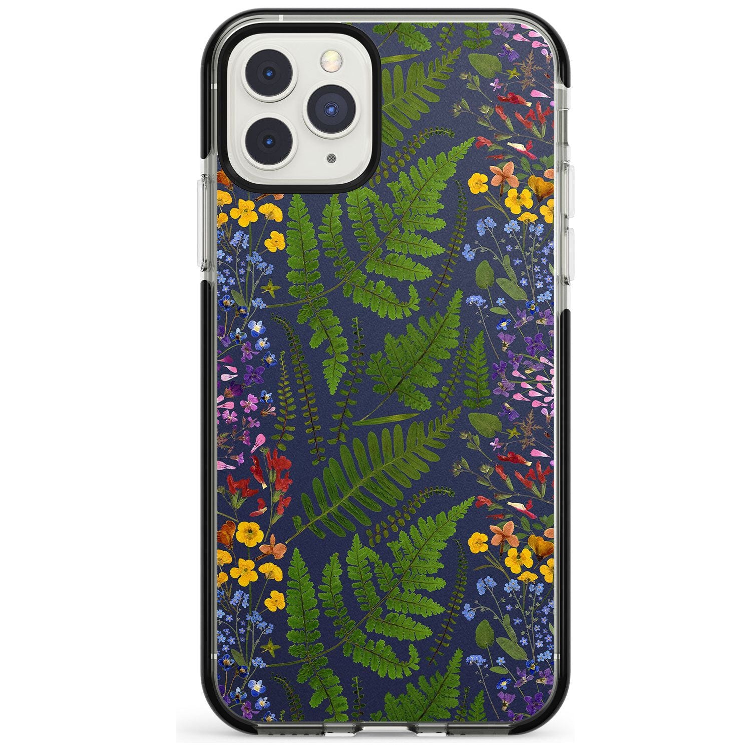 Busy Floral and Fern Design - Navy Black Impact Phone Case for iPhone 11 Pro Max