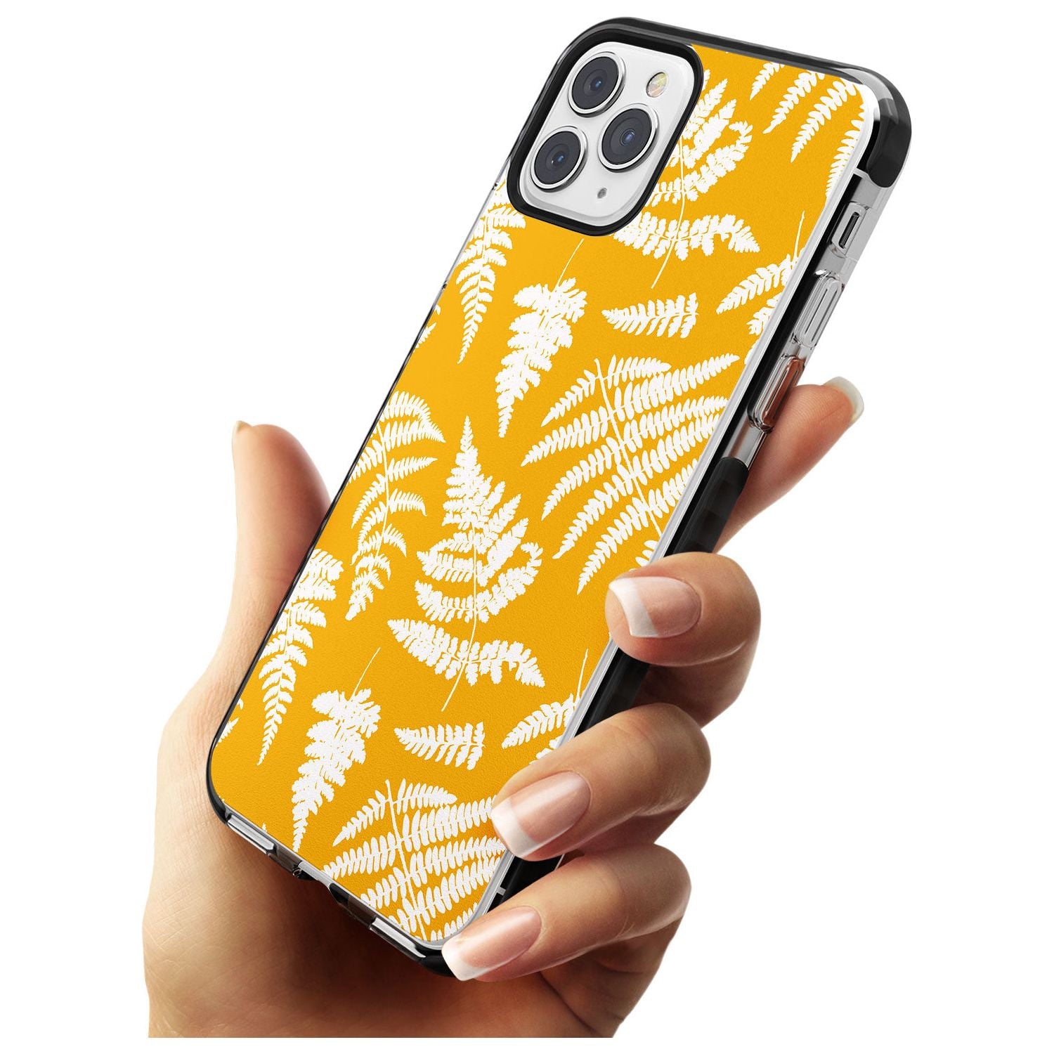 Fern Pattern on Yellow Black Impact Phone Case for iPhone 11 Pro Max