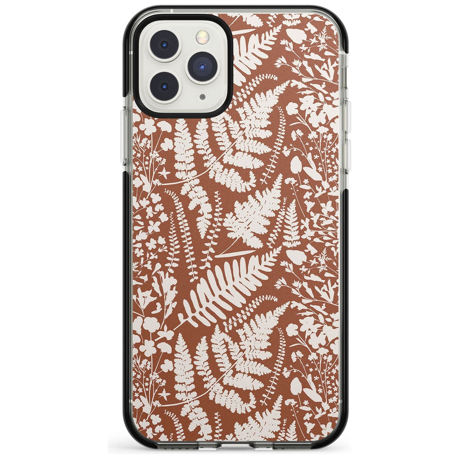 Wildflowers and Ferns on Terracotta Black Impact Phone Case for iPhone 11 Pro Max