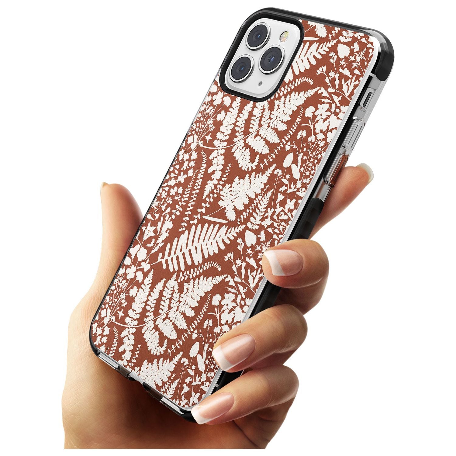 Wildflowers and Ferns on Terracotta Black Impact Phone Case for iPhone 11 Pro Max