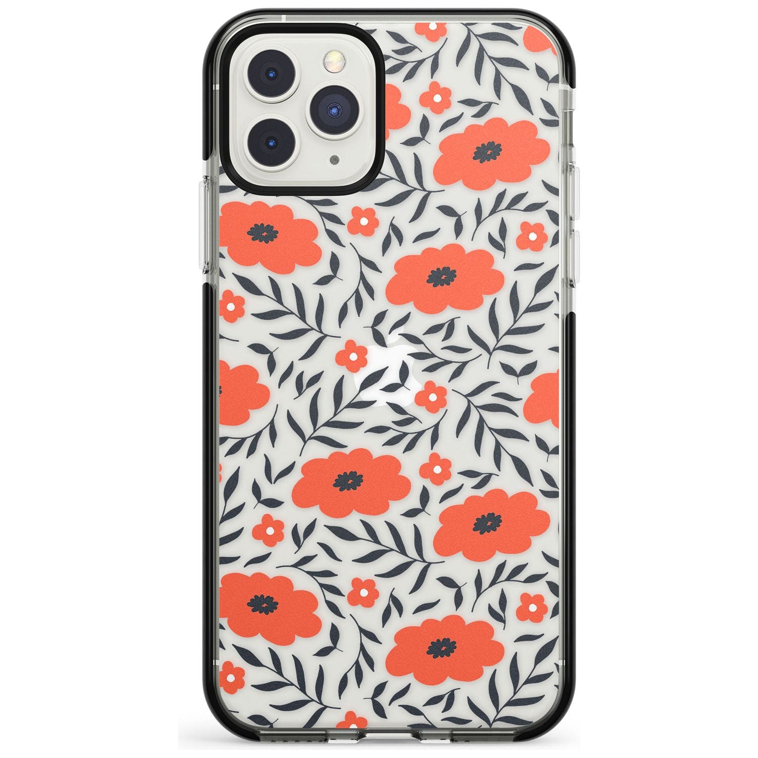 Red Poppy Transparent Floral Black Impact Phone Case for iPhone 11 Pro Max