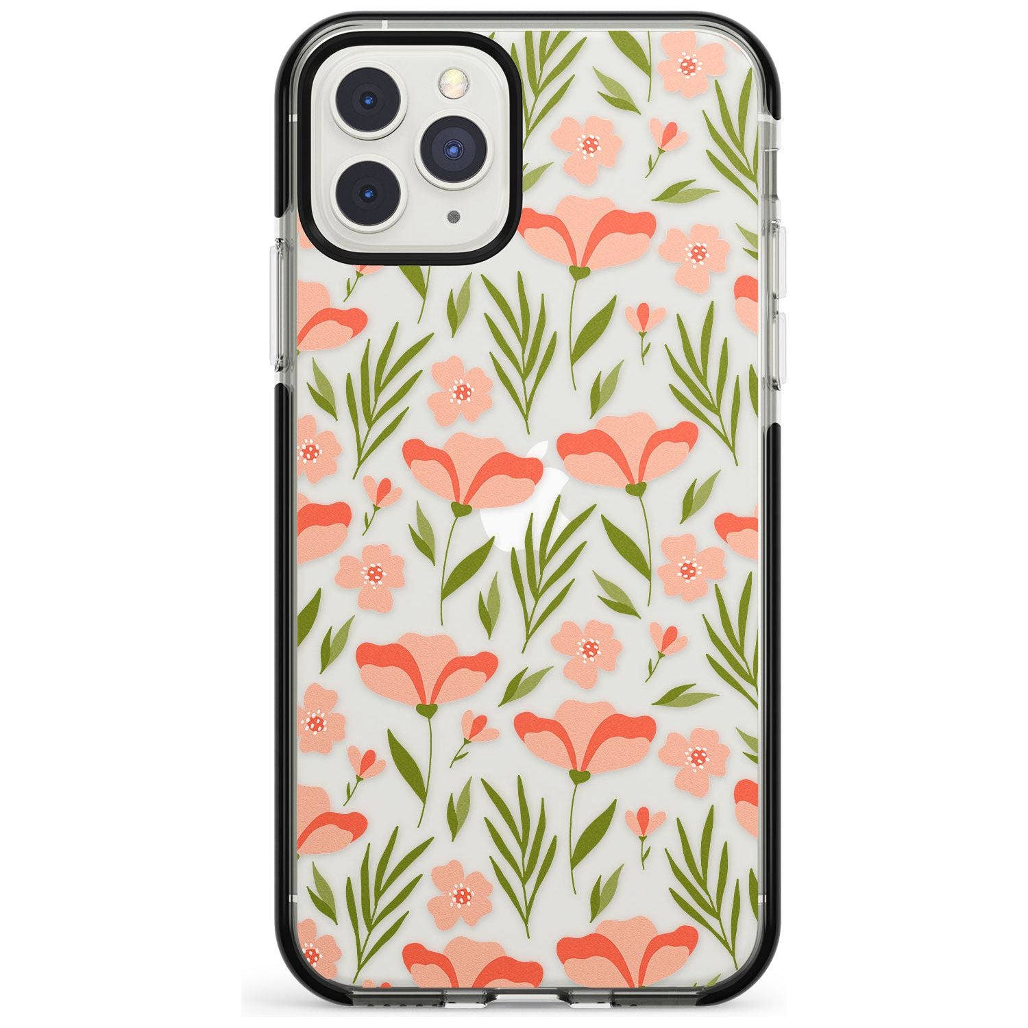 Pink Petals Transparent Floral Black Impact Phone Case for iPhone 11 Pro Max