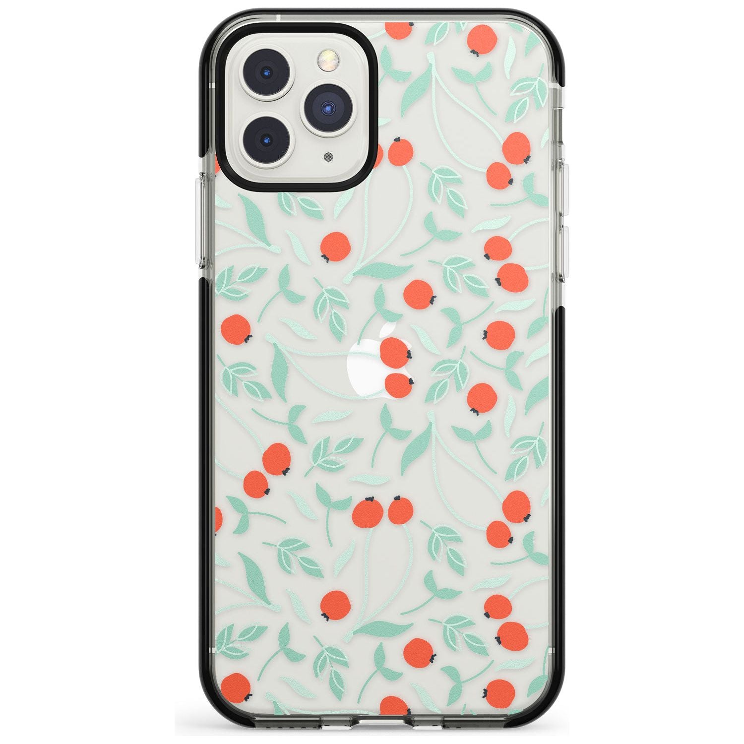 Red Berries Transparent Floral Black Impact Phone Case for iPhone 11 Pro Max