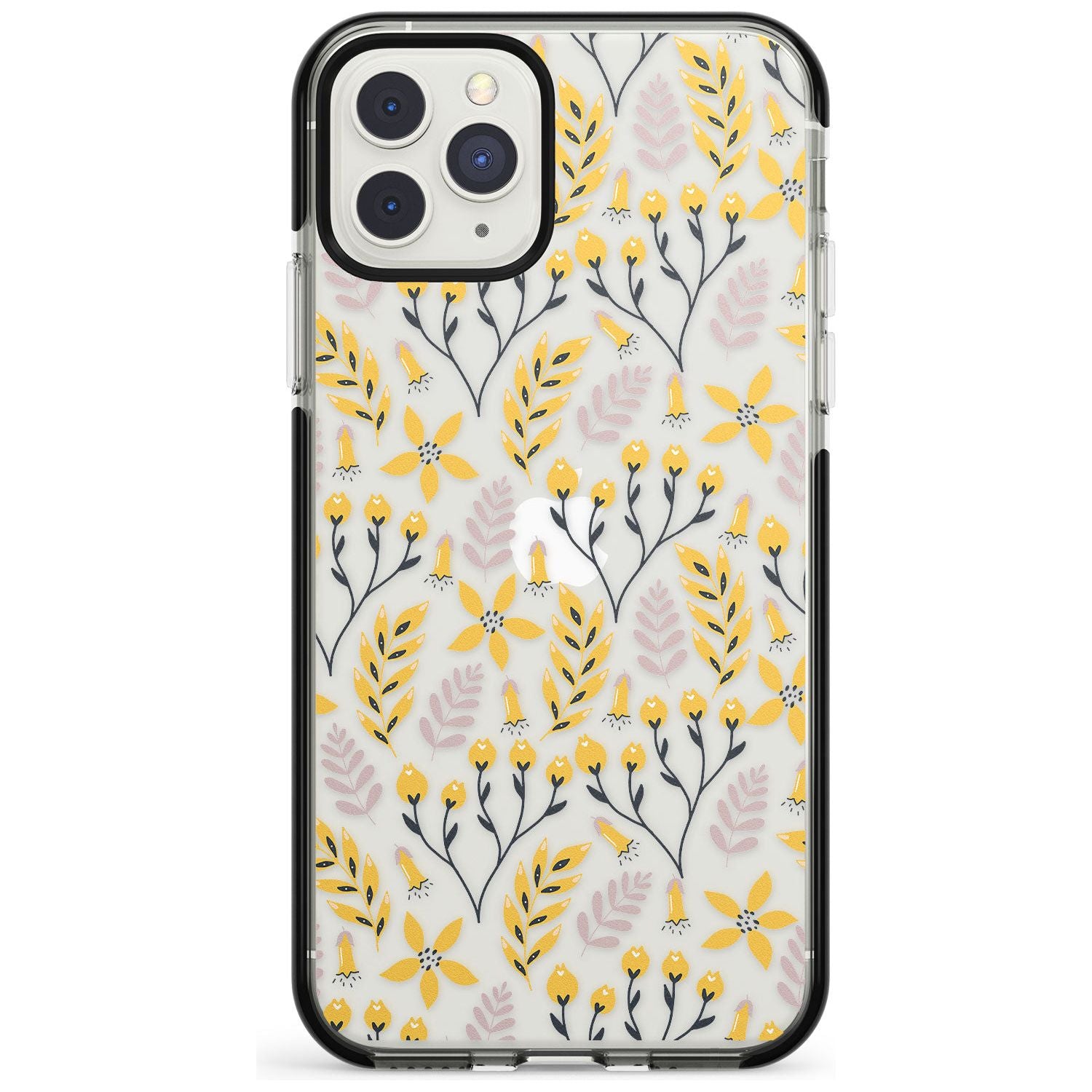 Yellow Leaves Transparent Floral Black Impact Phone Case for iPhone 11 Pro Max