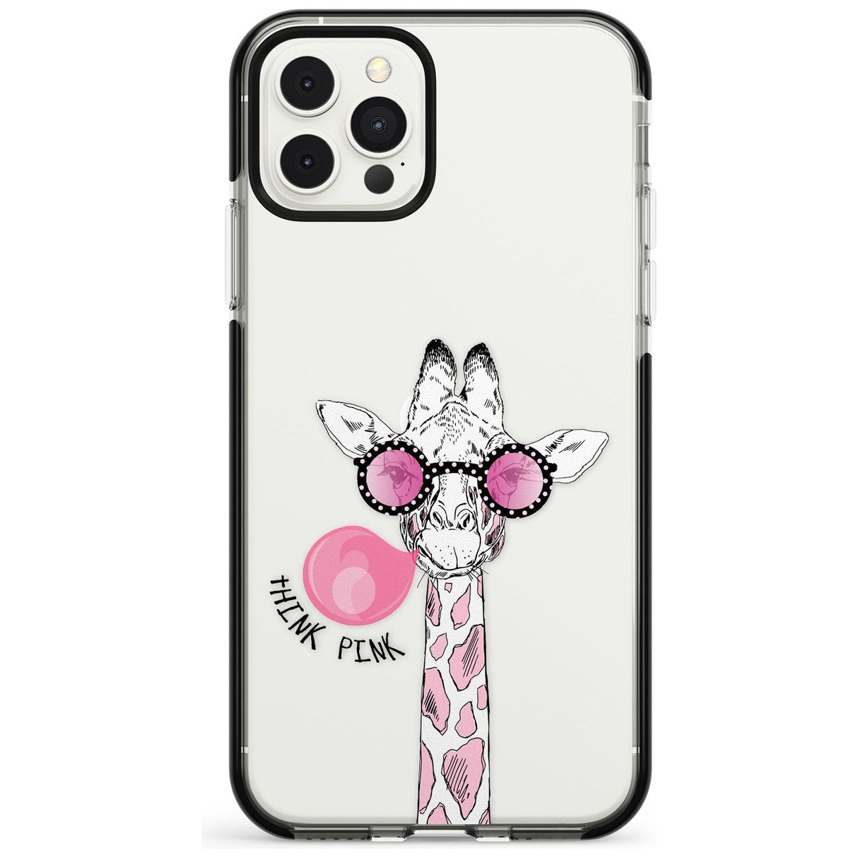 Think Pink Giraffe Black Impact Phone Case for iPhone 11