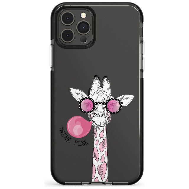 Think Pink Giraffe Black Impact Phone Case for iPhone 11