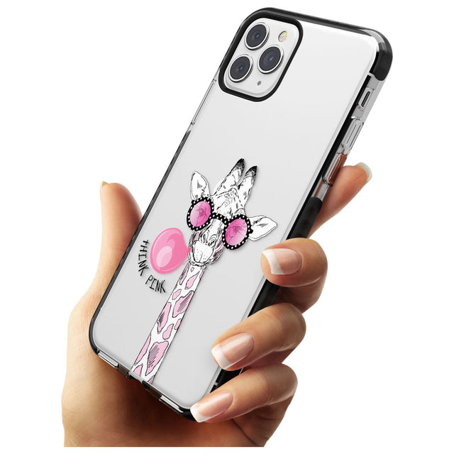 Think Pink Giraffe Black Impact Phone Case for iPhone 11