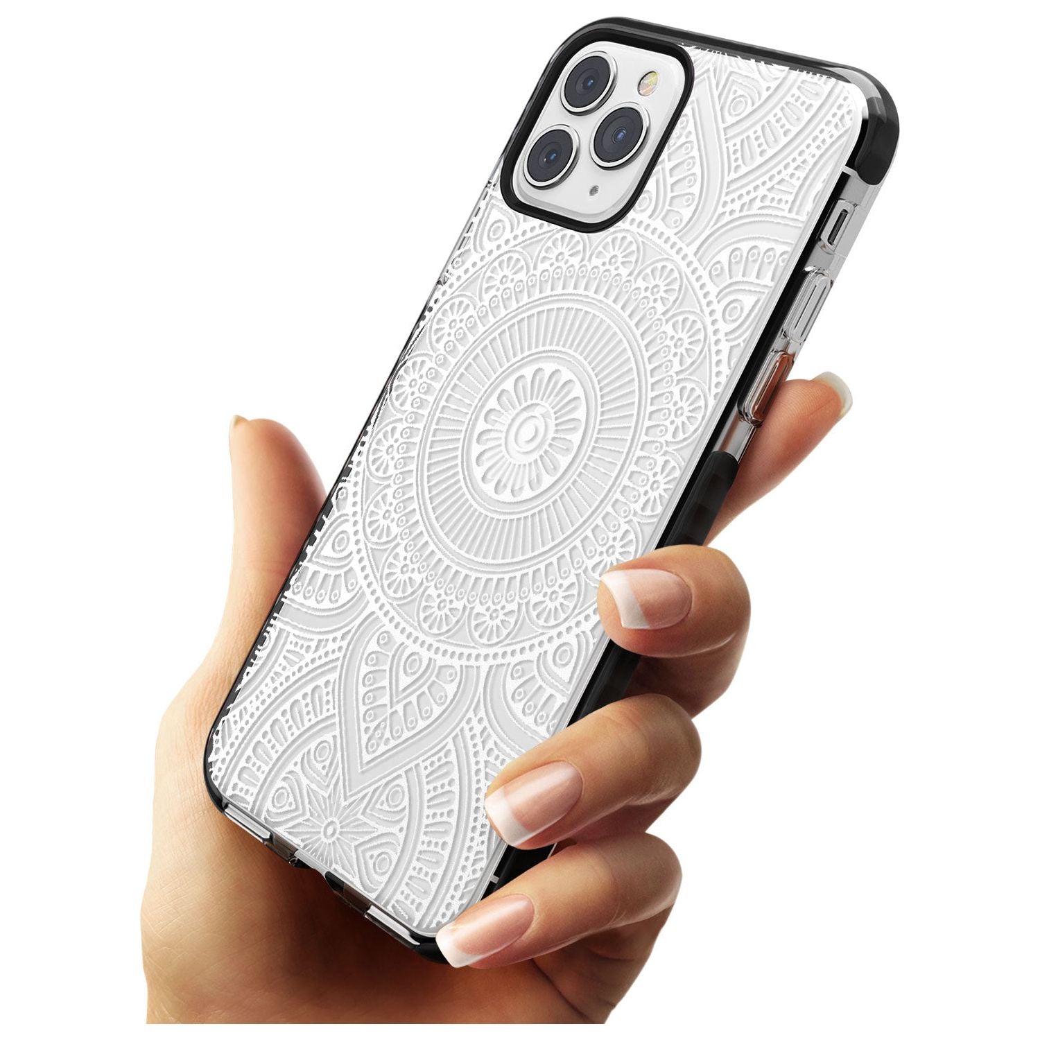 White Henna Flower Wheel Black Impact Phone Case for iPhone 11