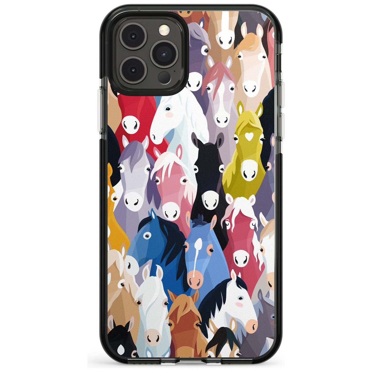 Colourful Horse Pattern Black Impact Phone Case for iPhone 11