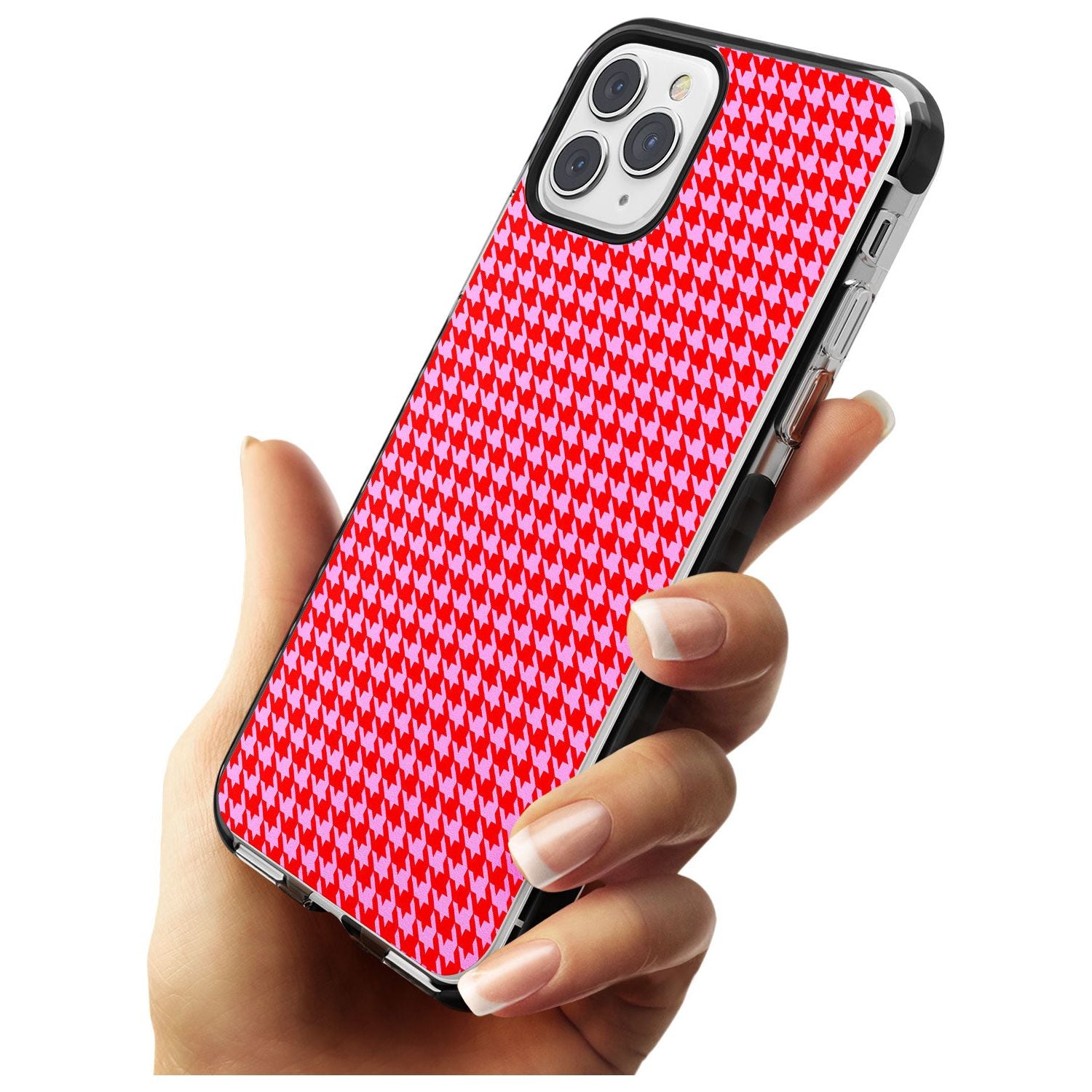 Neon Pink & Red Houndstooth Pattern Black Impact Phone Case for iPhone 11 Pro Max
