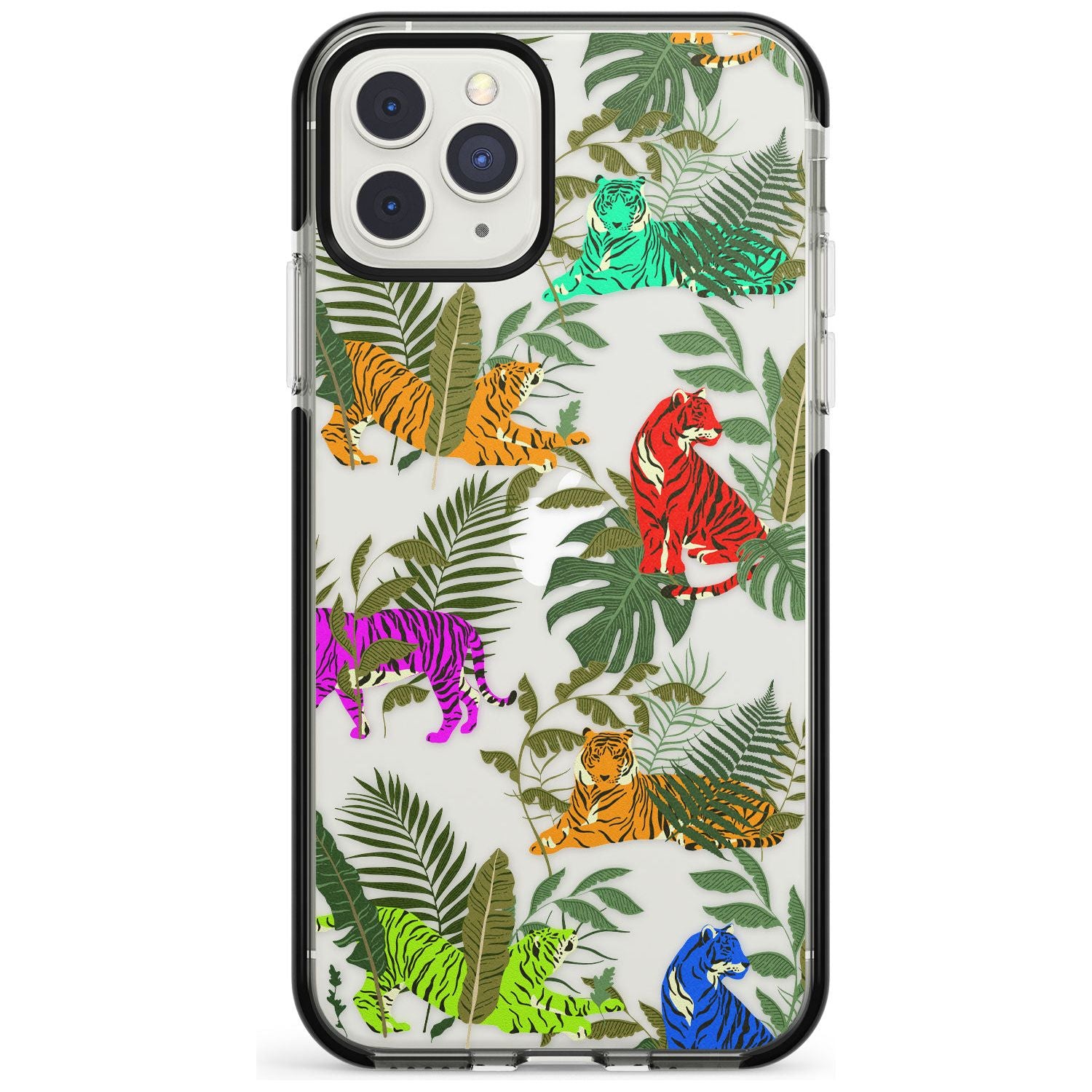 Colourful Tiger Jungle Cat Pattern Black Impact Phone Case for iPhone 11 Pro Max