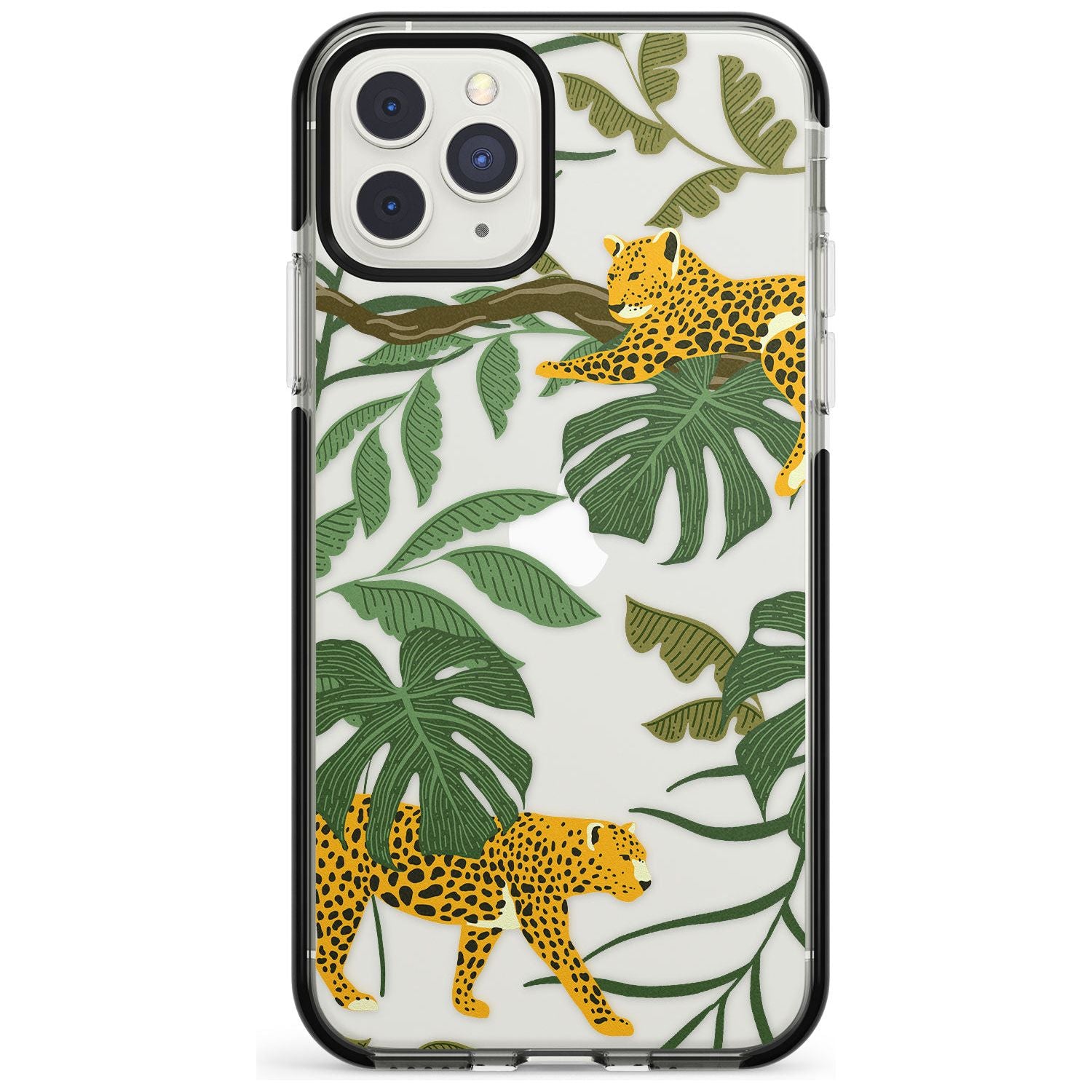 Two Jaguars & Foliage Jungle Cat Pattern Black Impact Phone Case for iPhone 11 Pro Max