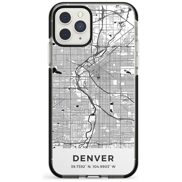 Map of Denver, Colorado Black Impact Phone Case for iPhone 11 Pro Max