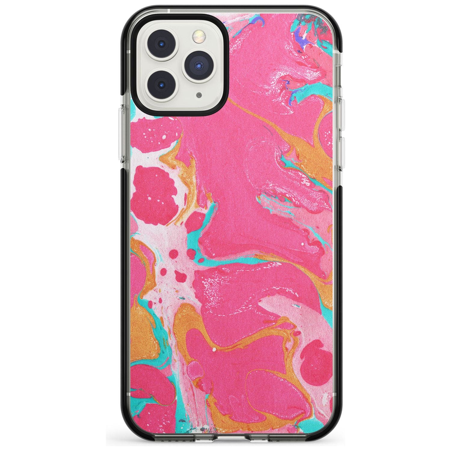 Pink, Orange & Turquoise Marbled Paper Pattern Black Impact Phone Case for iPhone 11 Pro Max
