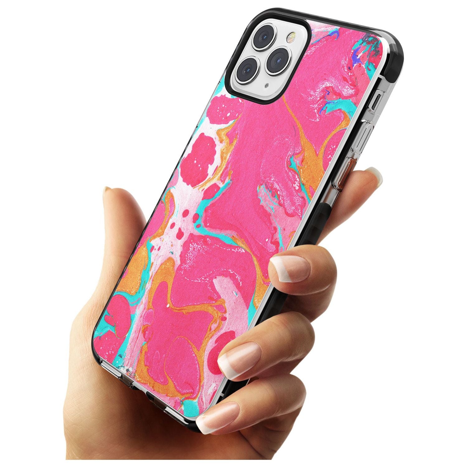 Pink, Orange & Turquoise Marbled Paper Pattern Black Impact Phone Case for iPhone 11 Pro Max