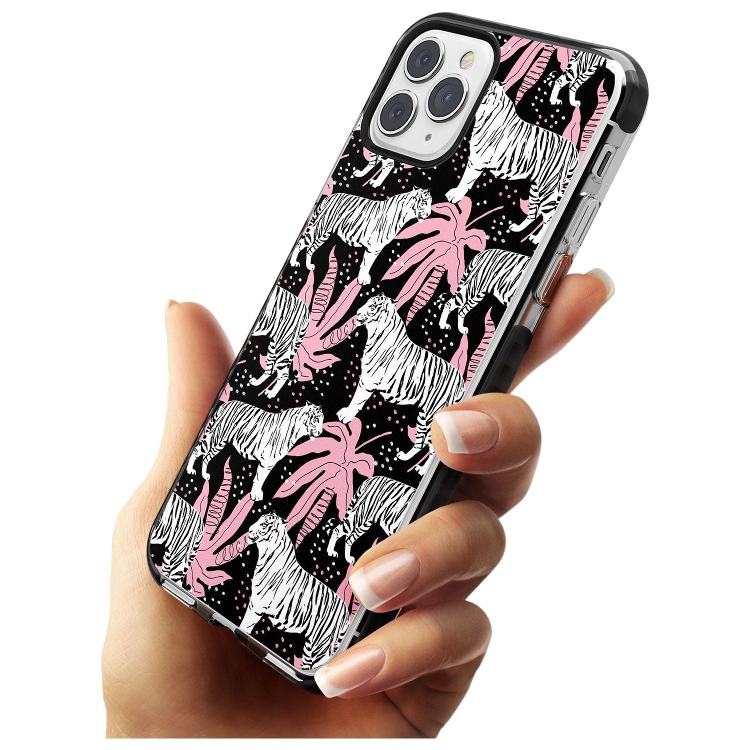White Tigers on Black Pattern Black Impact Phone Case for iPhone 11 Pro Max